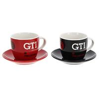 BRISA VW Collection Volkswagen set di 2 Tazzine da caffè espresso in porcellana con piattini abbinati, Golf GTI design (GTI The Legend/Rosso & Nero)