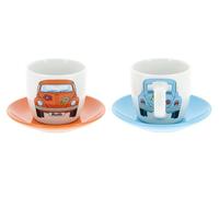 BRISA VW Collection - Set di tazze da espresso/caffè/tè/cappuccino in ceramica Volkswagen con design Beetle (Set di 2 o Set die 4/100ml) (Arancione & Blu, Set die 2)