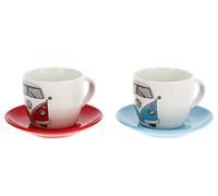 BRISA VW Collection - Set di tazze da espresso/caffè/tè/cappuccino in ceramica Volkswagen con design T1 Bulli Bus (100 ml) (Rosso & Blu, Set die 2)