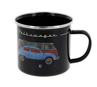 BRISA VW Collection - Volkswagen tazza in metallo smaltato da tè, caffè, camping, outdoor, Campervan T1 Bus e Maggiolino design (Nero/500ml)