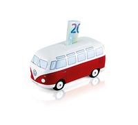 BRISA VW Collection - Volkswagen Salvadanaio Vintage in Ceramica a Forma di Furgoncino, per Risparmiare Monete e Banconote, VW Bus T1 Design (Rosso)