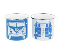 Brisa VW Collection - Volkswagen Set di 2 tazze in metallo smaltato da tè, caffè, latte, cappuccino, Campervan Bus T1 design 350 ml x2 (Blu & Bianco)