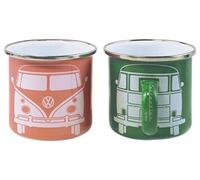 Brisa VW Collection - Volkswagen Set di 2 tazze in metallo smaltato da tè, caffè, latte, cappuccino, Campervan Bus T1 design 350 ml x2 (Verde & Rosa)