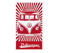 BRISA VW Collection - T1 Bus Pulmino Telo Mare | Volkswagen Asciugamano da Spiaggia e Sauna, morbido e soffice tessuto jacquard, 100% cotone, 160 x 90 cm, vacanze, Rosso