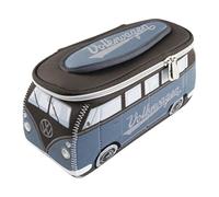 BRISA VW Collection - Volkswagen Beauty-case da viaggio in Neoprene, porta oggetti con manico, Campervan Bus T1 design (Azzurro & Marrone) (Grande (30 x 14 x 12 cm))