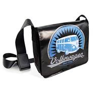 BRISA VW Collection - Volkswagen Borsa a tracolla piccola in jeans e telone da camion Campervan T1 Bus design 28 x 23 x 7 cm (Vintage/Nero)