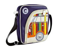 BRISA VW Collection Volkswagen Borsa da viaggio retrò/vintage alla moda, borsa a tracolla per tablet con motivo Campervan T1 Bus (Viola/Righe Colorate/Ecopelle)