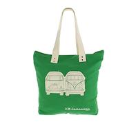 BRISA VW Collection Volkswagen Borsa per la spesa in tela riutilizzabile Borsone da spiaggia Shopper Campervan T1 Bus design (Silhouette/Verde)