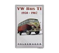 BRISA VW Collection Volkswagen Cartello in lamiera retrò Volkswagen per Decorazione Vintage, Idea Regalo in Metallo con Design Campervan T1 Bus (Samba/Rosso)