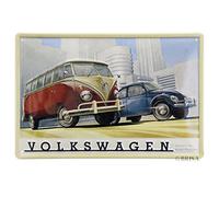 BRISA VW Collection Volkswagen Cartello in lamiera retrò Volkswagen per decorazione vintage, idea regalo in metallo con design Campervan T1 Bus (Bus & Maggiolino/Colorato)