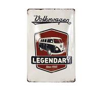 BRISA VW Collection Volkswagen Cartello in lamiera retrò Volkswagen per decorazione vintage, idea regalo in metallo con design Campervan T1 Bus (Logo Vintage/Grigio)