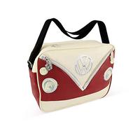 Brisa VW Collection - Volkswagen elegante borsa a tracolla regolabile, unisex, retrò/vintage, Camper T1 Bus design (Fronte Bus/Rosso/similpelle)