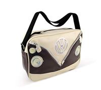 BRISA VW Collection - Volkswagen elegante borsa a tracolla regolabile, unisex, retrò/vintage, Camper T1 Bus design (Fronte Bus/Marrone/similpelle)