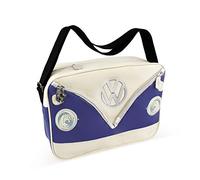 BRISA VW Collection - Volkswagen elegante borsa a tracolla regolabile, unisex, retrò/vintage, Camper T1 Bus design (Fronte Bus/Blu/similpelle)