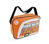 BRISA VW Collection - Volkswagen elegante borsa a tracolla regolabile, unisex, retrò/vintage, Camper T1 Bus design (Cerchi/Arancione/similpelle)
