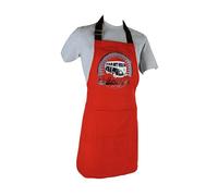 BRISA VW Collection - Volkswagen Grembiule da Cucina Vintage con Tasca e Fascia Regolabile Attorno al Collo, Unisex, Camper T1 Bus Design (Rosso & Nero)