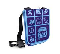 BRISA VW Collection - Volkswagen piccola Borsa a tracolla in Neoprene Borsetta a spalla in formato orizzontale Campervan T1 Bus design (Surf/Blu)