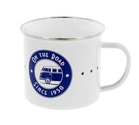 BRISA VW Collection - Volkswagen tazza in metallo smaltato da tè, caffè, camping, outdoor, Campervan T1 Bus design (On the road/Bianco/500ml)