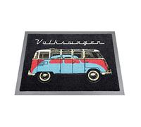 BRISA VW Collection - Volkswagen zerbino vintage antiscivolo e assorbente, per ingresso, da interno/esterno, T1 Bus e Maggiolino design (Nero/70x50cm)