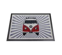 BRISA VW Collection - Volkswagen zerbino vintage antiscivolo e assorbente, per ingresso, da interno/esterno, T1 Bus design (Rosso & Bianco/70x50cm)