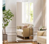 brisafe Specchio fitness girevole a 360° con ruote, 80 x 170 cm, specchio mobile per tutto il corpo, per yoga, nanomateriale, superleggero, infrangibile, terapia del piede, spogliatoio, colore bianco