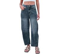 Briskorry Jeans da donna Baggy Mid Rise a gamba larga, stile boyfriend Denim Harem Cropped Pants Y2k Baggy Vintage Barrel Jeans, Blu, XXXL