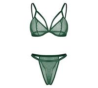 Briskorry Set di biancheria intima sexy da donna, reggiseno push up, da donna, senza ferretto, taglie forti, sexy, biancheria da notte, biancheria da notte, set da clubwear Babydoll, verde, 3XL