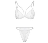 Briskorry Set di biancheria intima sexy da donna, reggiseno push up, da donna, senza ferretto, taglie forti, sexy, biancheria da notte, biancheria da notte, set da clubwear Babydoll, bianco, 4XL