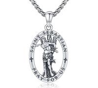 Brisskaari Collana di San Sebastiano in argento Sterling 925 con ciondolo a medaglia di San Sebastiano con opale blu, conchiglia di San Sebastiano, preghiera per noi, atleti e solidi, gioielli