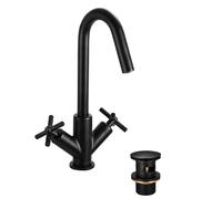 Bristan Cruzar - Miscelatore per lavabo con scarico a scatto e cartuccia in ceramica, rubinetto da bagno, finitura nera