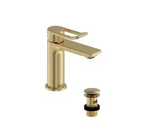 Bristan Saffron Eco Start - Miscelatore per lavabo piccolo, con scarico a scatto, rubinetto da bagno a incasso, finitura in ottone spazzolato