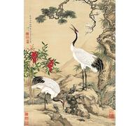 Bristlegrass Puzzle da 1000 pezzi per adulti-dinastia Qing cinese vecchio maestro Shen Quan capolavori d'arte di pino, fiore di prugna e gru regalo per appassionati di rompicapo unico (1000 pezzi)