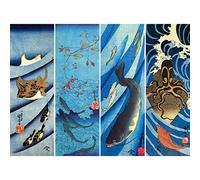 Bristlegrass Puzzle in legno da 500 pezzi per adulti pesce giapponese Ukiyo-e Kuniyoshi Kakegawa Carpa appeso pittura pesce gatto polpo raggi regali arte pittura decorativa puzzle (500 pezzi)