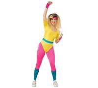 Bristol Novelty AF119L - Costume aerobica anni '80, donna, multicolore, taglia L