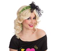 Bristol Novelty Ba3551 Fascia per Capelli in Pizzo Fluo Anni '80, Giallo, da Donna Halloween, Carnevale