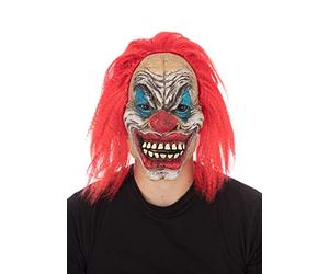 Bristol Novelty Bm577 Maschera Inquietante da Circo con Capelli, Unisex, Bianco, Blu, Rosso Halloween, Carnevale