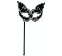 Bristol Novelty EM424 - Maschera per gatti su bastone, colore: nero e argento, confezione da 1 occhio, donna, multicolore, taglia unica