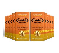 Bristot, 100% Arabica - 100 Capsule Compatibili Nespresso - Miscela di Caffè Origini Centro America e Brasile, Note di Cioccolato e Frutta Secca - 10 Confezioni da 10 capsule in alluminio