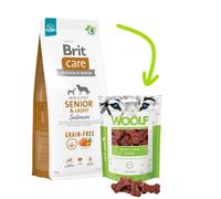BRIT CARE Dog Grain-free Senior & Light Salmone 12kg + WOOLF Mini Lamb Bone 100g GRATIS!