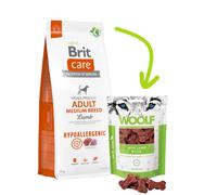 BRIT CARE Dog Hypoallergenic Adult Medium Breed Agniello 12kg + WOOLF Mini Lamb Bone 100g GRATIS!