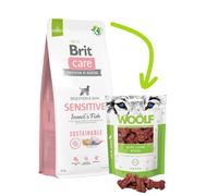 BRIT CARE Sustainable Sensitive Insect & Fish 12kg + WOOLF Mini Lamb Bone 100g GRATIS!