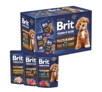 Brit Premium by Nature - Confezione multipla per cani adulti, 3 filetti in salsa, pollo, manzo e agnello, cibo completo, 12 x 85 g