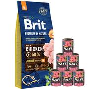 BRIT Premium By Nature Junior Medium M 15kg + cibo umido con carne di vitello 6 x 400g