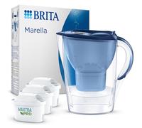 BRITA Caraffa filtrante acqua Marella Blu (2.4L) incl. 3 x BRITA filtri MAXTRA PRO All-in-1 che riduce cloro, calcare, PFAS e metalli - Eleganza e funzionalità