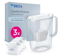 BRITA Filtro acqua Style Essential bianco (2,4 l) con 3 X BRITA MAXTRA PRO Pure Performance - Caraffa adatta al frigorifero con LED Smart Light e coperchio pieghevole, filtra le impurità e altro