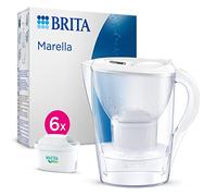 BRITA Caraffa filtrante Marella bianca (2.4L) incl. 6 x filtri MAXTRA PRO All-in-1 che riduce cloro, calcare e PFAS - Adatta al frigo, Memo digitale e riempimento comodo - in confezione sostenibile