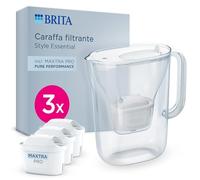 BRITA Filtro acqua Style Essential bianco (2,4 l) con 3 X BRITA MAXTRA PRO Pure Performance - Caraffa adatta al frigorifero con LED Smart Light e coperchio pieghevole, filtra le impurità e altro