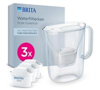 BRITA Filtro acqua Style Essential bianco (2,4 l) con 3 X BRITA MAXTRA PRO Pure Performance - Caraffa adatta al frigorifero con LED Smart Light e coperchio pieghevole, filtra le impurità e altro