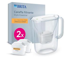 BRITA Maxtra Style Essential, caraffa filtrante per acqua, 2 filtri Expert | Caraffa bianca da 2,4 l, adatta per porta del frigorifero con LED Smart Light e coperchio ribaltabile per filtrazione extra