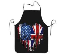 Britain America Hearts British Flag Donna Uomo Grembiule da Cucina Resistente Grembiuli da Barbecue Impermeabile Grembiuli da Chef per Caffetteria Parrucchiere Bar